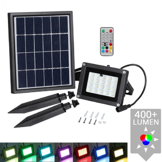 Solar RGBW multicolor LED schijnwerper Rainbow met afstandsbediening